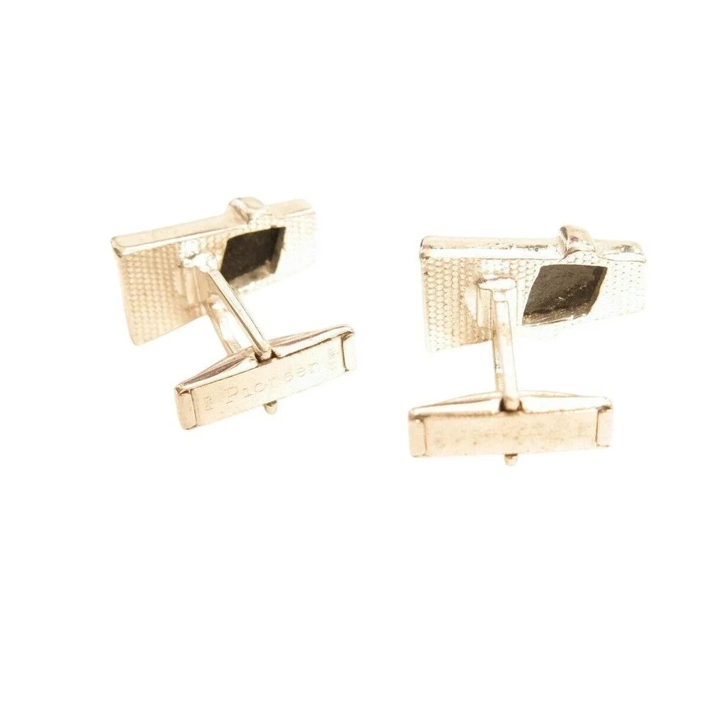 Vintage‎ Geometric Trapezoid Black Silver Cufflinks*Signed*Groom*Formal Jewelry